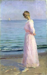 Pige i en lyserød kjole, 1914
